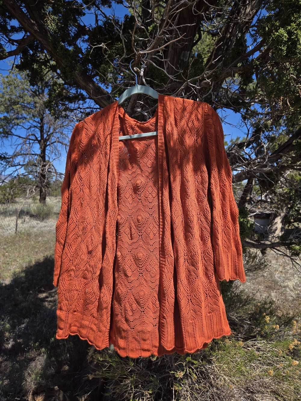 Burnt Orange Open-Front Knit Cardigan